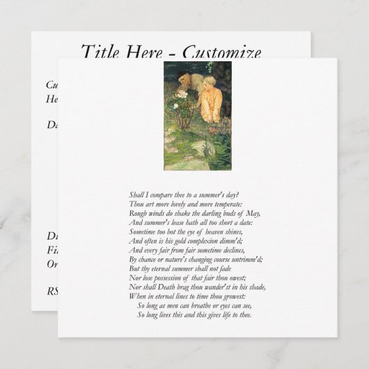 Invitation Sonnet de Shakespeare # 18 (Devant / Derrière)