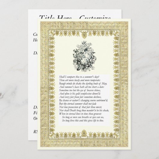 Invitation Sonnet Shakespeare n° 18 (Devant / Derrière)
