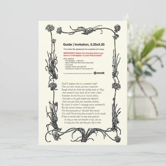 Invitation Sonnet Shakespeare n° 18 (Debout devant)