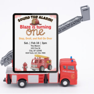 Invitation Sonnez l'alarme, Camion de pompiers 1er Anniversai