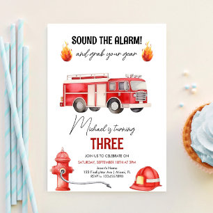 Invitation Sonnez l'alarme Pompiers Camion de pompiers Annive
