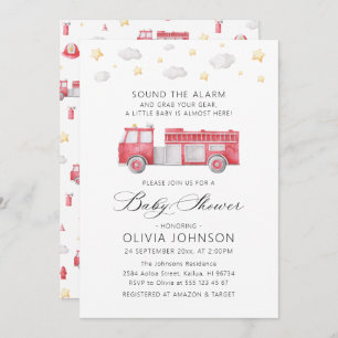 Invitation Sonnez le Baby shower de pompier du camion d'alarm