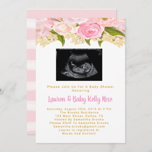 Invitation Sonogramme Bébé douche Invitations, Bébé fille dou (Devant / Derrière)