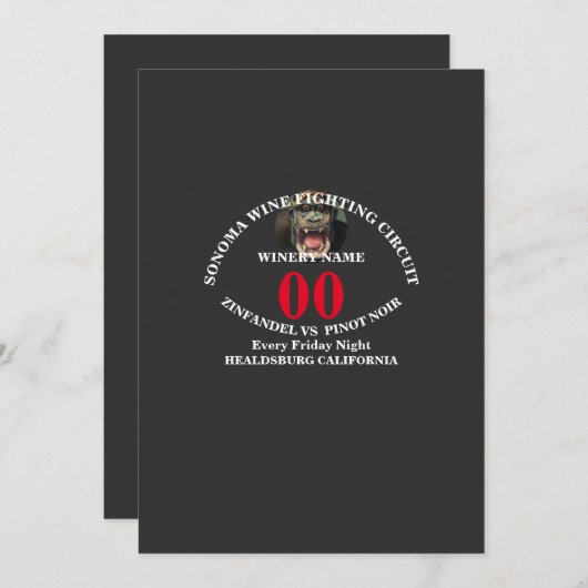 INVITATION SONOMA VIN CIRCUIT DE LUTTE ZINFANDEL VS PINOT (Devant / Derrière)