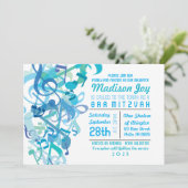 Invitation SONS DE L'Invitation Bat mitzvah TORAH Aqua (Debout devant)