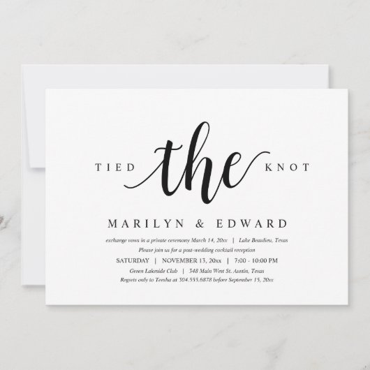 Invitation Sont mariés, Elopement de mariage moderne après la (Devant)