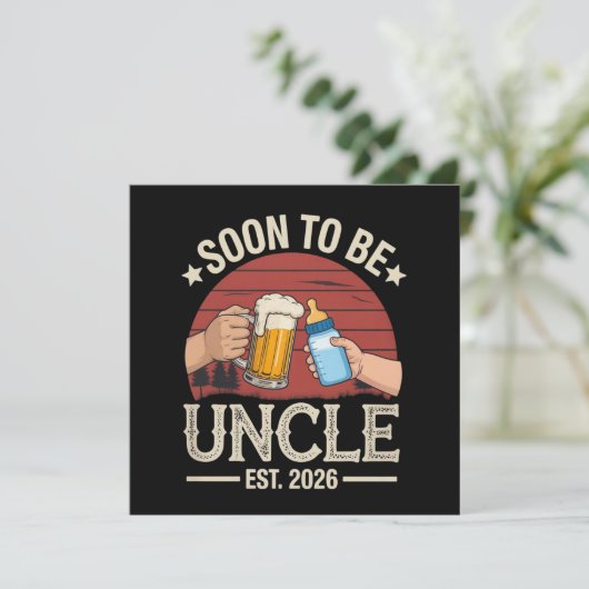 Invitation Soon To Be Uncle 2026 Retro Pregnancy Announcement (Debout devant)