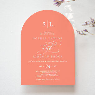 Invitation SOPHIA Arch Bright Coral Peach Sunset Mariage