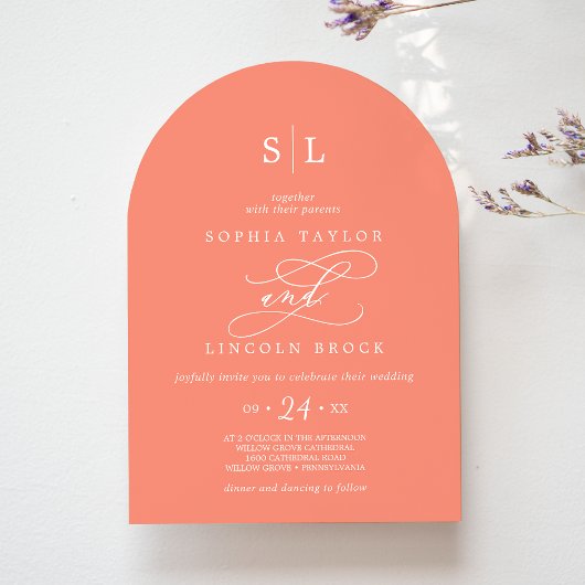 Invitation SOPHIA Arch Bright Coral Peach Sunset Mariage