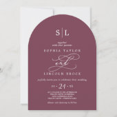 Invitation SOPHIA Arch Maroon Rouge Monogramme Automne Mariag (Devant)