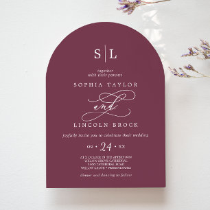 Invitation SOPHIA Arch Maroon Rouge Monogramme Automne Mariag