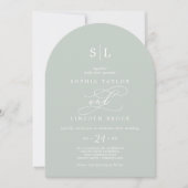 Invitation SOPHIA Arch Monogramme Dusty Sage Gris Vert Mariag (Devant)
