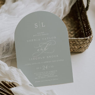 Invitation SOPHIA Arch Monogramme Dusty Sage Gris Vert Mariag