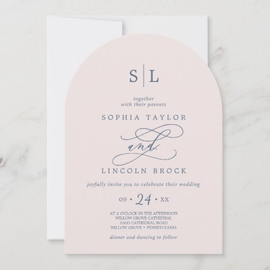 Invitation SOPHIA Arch Monogramme rose Blush et Mariage de ma (Devant)