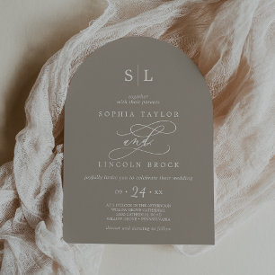 Invitation SOPHIA Arch Rustique Taupe Élégant Mariage Monogra