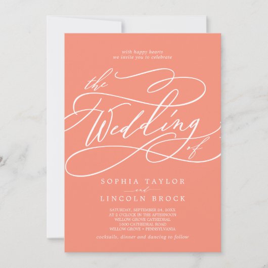 Invitation SOPHIA Bright Coral rose Orange Beach Mariage (Devant)