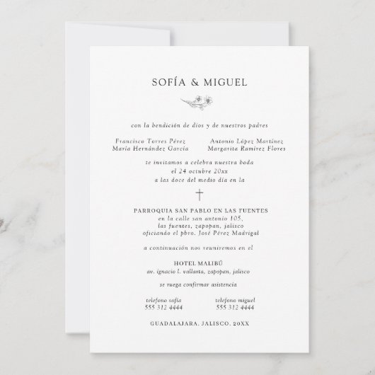 Invitation Sophia Invitación Boda Catolica Mariage Espagnol E (Devant)