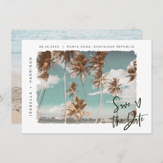 Invitation SOPHIA | Island Beach Palm tropical Enregistrer la (Devant / Derrière)