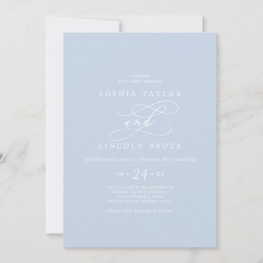 Invitation SOPHIA Moderne Bleu Bébé Tout en un Mariage (Devant)