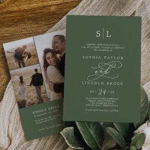 Invitation SOPHIA QR 3 Photo Olive Green All In One Mariage