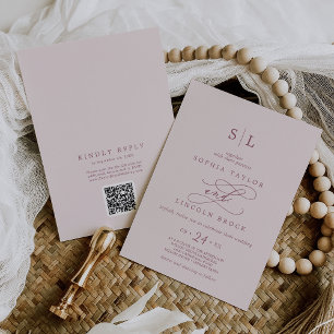 Invitation SOPHIA QR Code Burgundy Blush tout en un Mariage