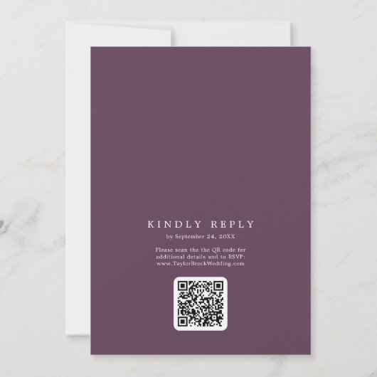 Invitation SOPHIA QR Code Dark Plum Moody All In One Mariage (Dos)