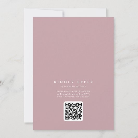 Invitation SOPHIA QR Code Dusty Rose rose tout en un Mariage (Dos)