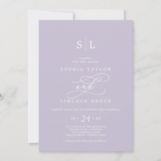 Invitation SOPHIA QR Code Lavender Purple Tout en un Mariage (Devant)