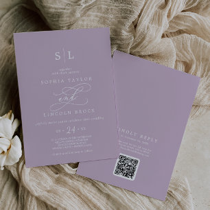 Invitation SOPHIA QR Code Lilac Purple Tout en un Mariage