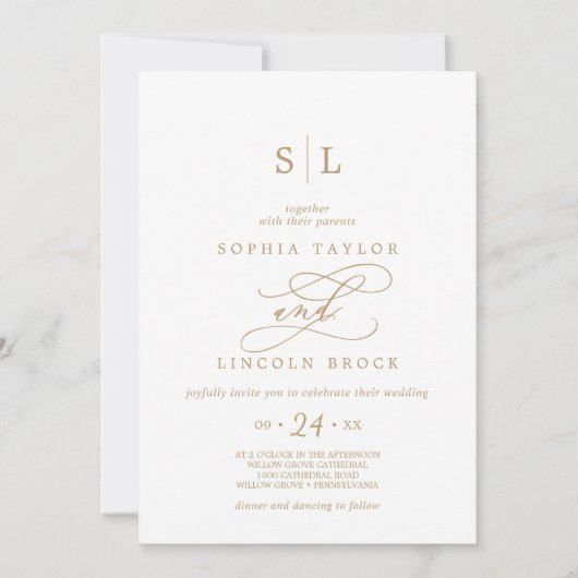 Invitation SOPHIA QR Code Or et blanc tout en un Mariage (Devant)