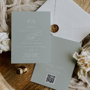 Invitation SOPHIA QR Code Sage Grey Simple Tout en un Mariage