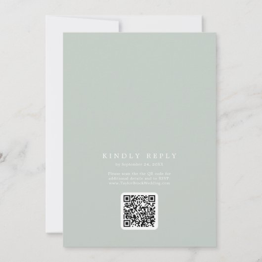 Invitation SOPHIA QR Code Sage Grey Simple Tout en un Mariage (Dos)