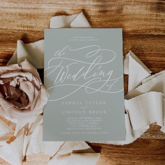 Invitation SOPHIA Sage Grey Moderne Classique Mariage élégant