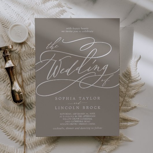 Invitation SOPHIA Taupe Classique Neutre Boho Mariage moderne
