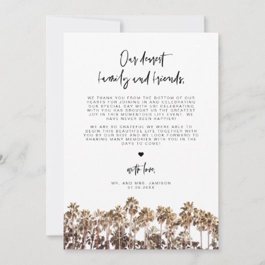 Invitation SOPHIA Tropical Palm Tree Photo Mariage Merci (Dos)