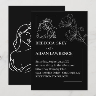 Invitation Sophisticated Black White Overlay Reception Photo 