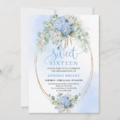 Invitation Sophisticated Blue Floral Sweet 16 Birthday Invite (Devant)