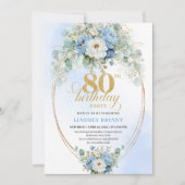 Invitation Sophisticated Blue Peonies Eucalyptus 80 Birthday (Devant)