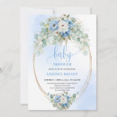 Invitation Sophisticated Blue Peonies Eucalyptus Gold Baby (Devant)