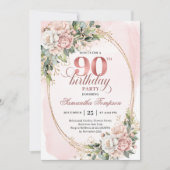 Invitation Sophisticated Blush Gold Eucalyptus 90th Birthday (Devant)