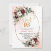 Invitation Sophisticated Bohemian Maroon Floral Gold Sweet 16 (Devant)