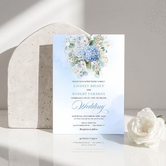 Invitation Sophisticated Bohemian Soft Blue Hydrangea Wedding