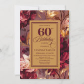 Invitation Sophisticated Boho 60th Birthday Maroon Blush Gold (Devant)