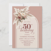 Invitation Sophisticated Boho Dusty Pink Pampas Floral 50th (Devant)
