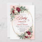 Invitation Sophisticated Boho Marsala Floral Gold Baby Shower (Devant)