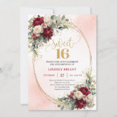 Invitation Sophisticated Boho Marsala Gold Floral Sweet Sixte (Devant)