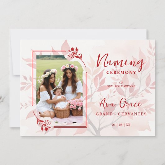 Invitation Sophisticated Botanical Red Frame Photo Naming (Devant)