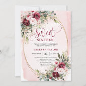 Invitation Sophisticated Burgundy Blush Sweet Sixteen Invites (Devant)
