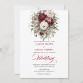 Invitation Sophisticated Burgundy White Botanical Wedding  (Devant)