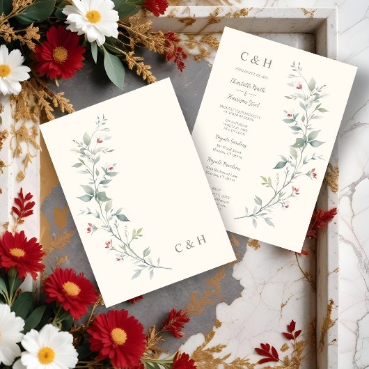 Invitation Sophisticated Chic Wildflowers & Green Shades